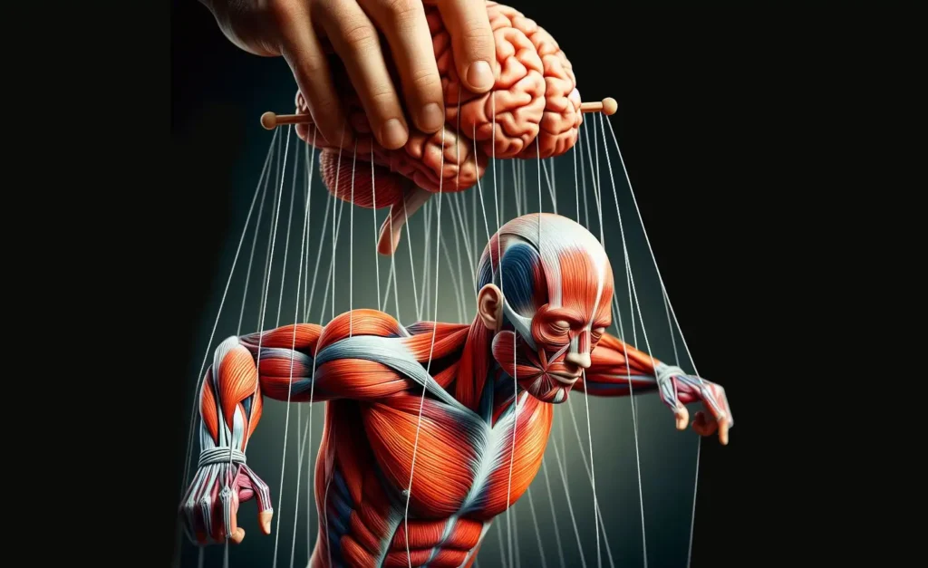 cerebro mueve un cuerpo mediante hilos haciendo referencia a la conciencia corporal y activacion muscular