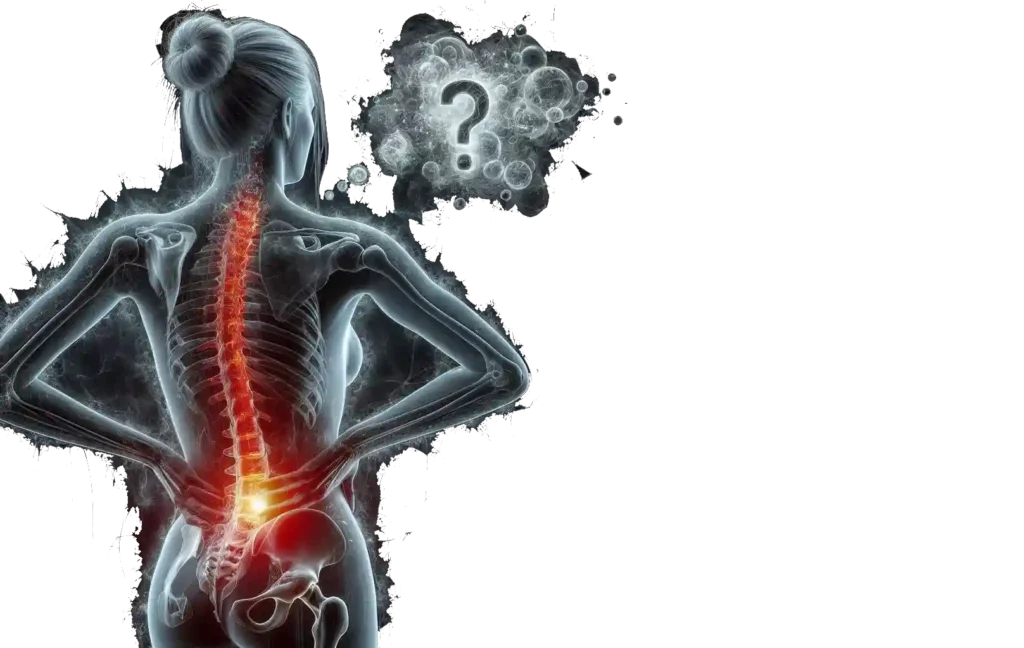 vista osteopata de mujer con dolor de espalda, ciatica, lumbago,
